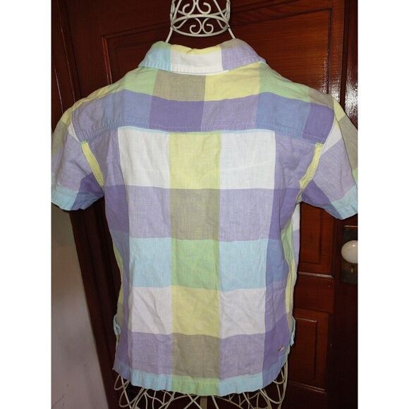 5/$25 Sz Sm Lavender Green Yellow Plaid Zipper Front Jacket Blazer Top Pockets - Picture 6 of 6